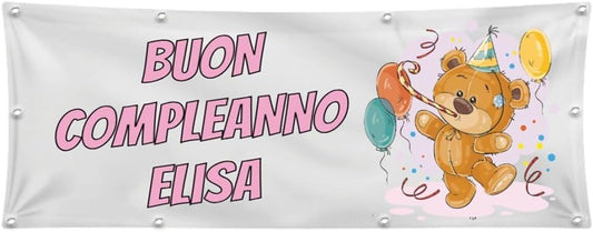 GLOBAL STRISCIONE FONDALE COMPLEANNO - BUON COMPLEANNO ORSO - STRISCIONE PERSONALIZZATO IN CARTA O IN BANNER PVC ANCHE DA ESTERNO GARANZIA 5 ANNI