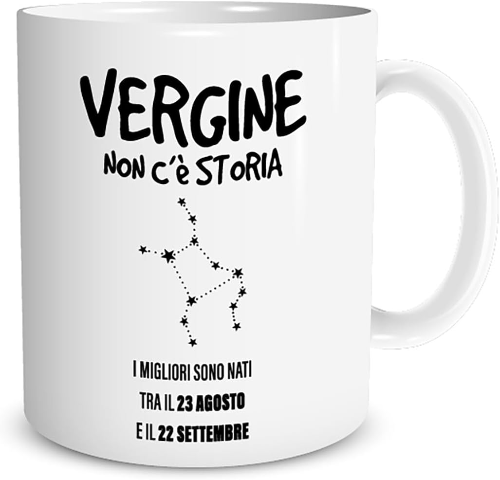 Tazza in ceramica Stampata - VERGINE SEGNO ZODIACALE OROSCOPO - Tazza 320 ml in Ceramica Bianca, Stampa in alta definizione Idea Regalo Originale e Unica MADE IN ITALY