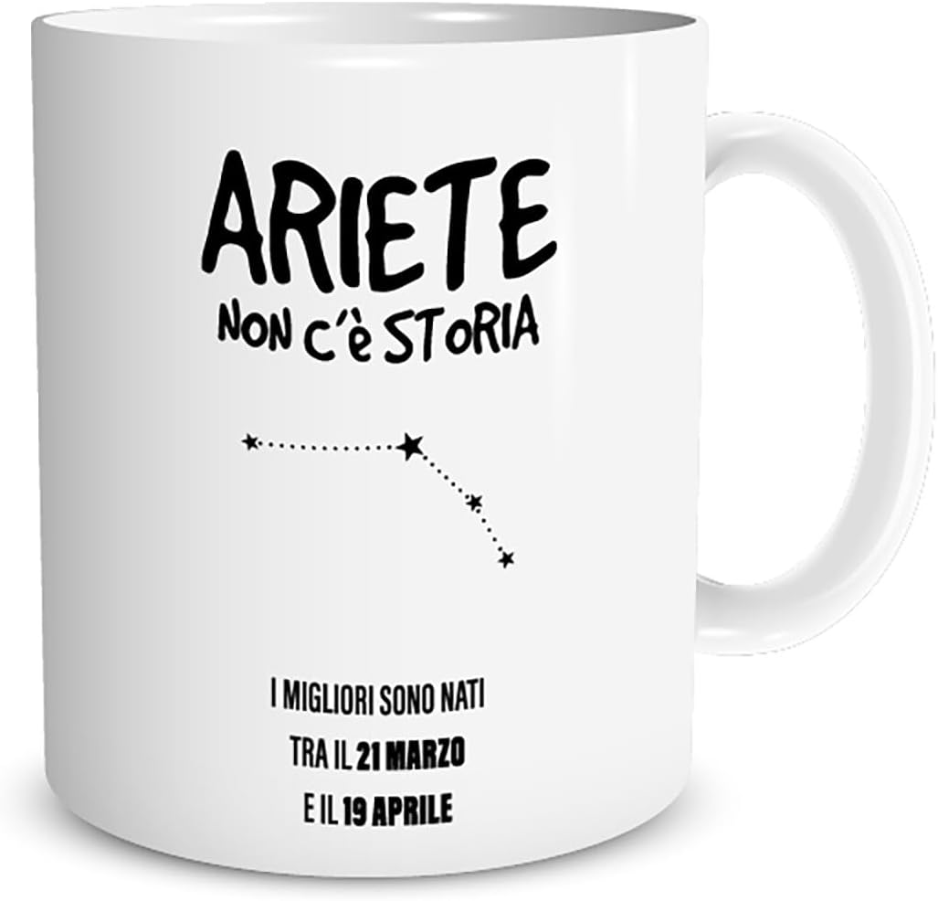 Tazza in ceramica Stampata - ARIETE SEGNO ZODIACALE OROSCOPO - Tazza 320 ml in Ceramica Bianca, Stampa in alta definizione Idea Regalo Originale e Unica MADE IN ITALY