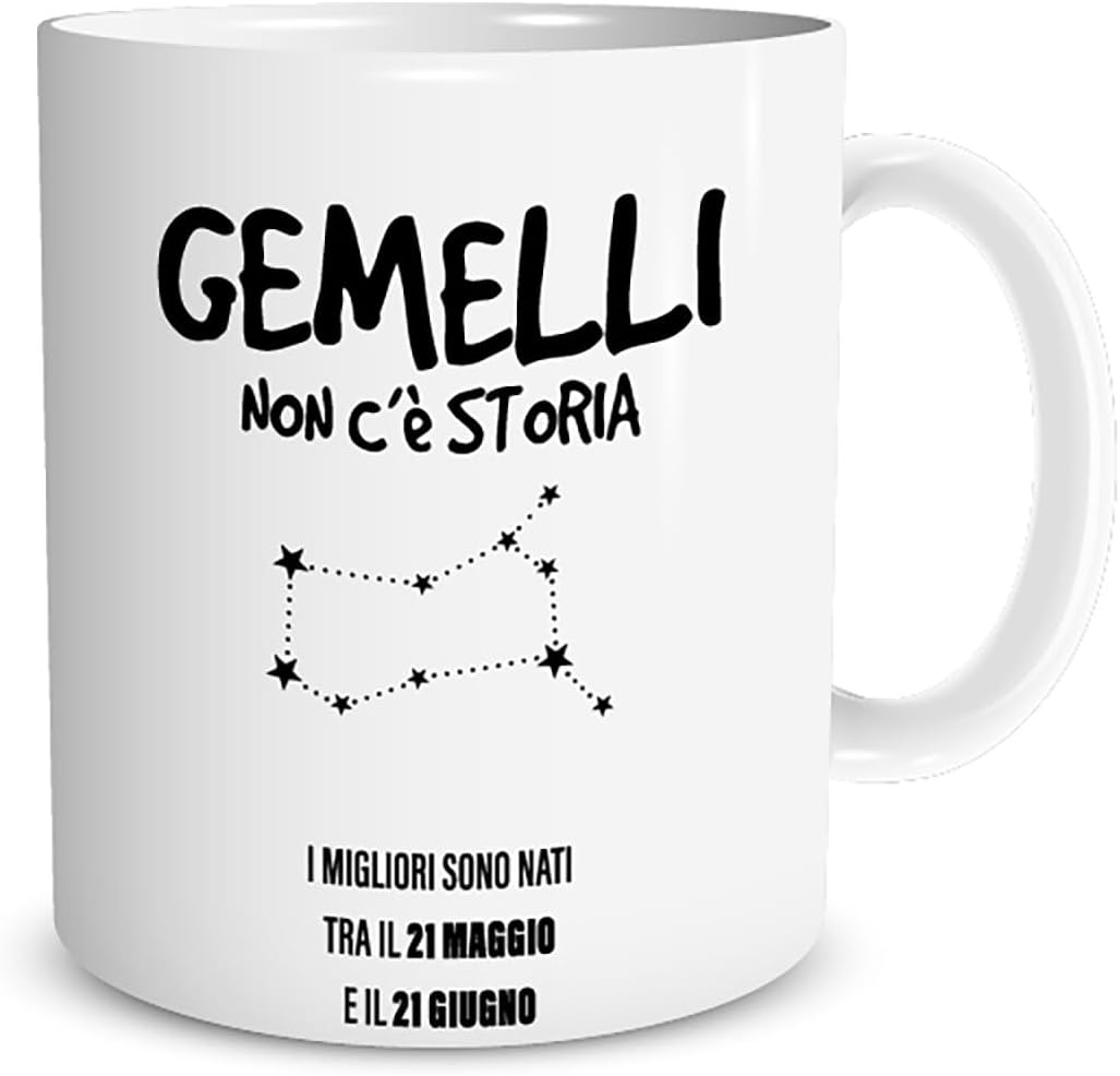 Tazza in ceramica Stampata - GEMELLI SEGNO ZODIACALE OROSCOPO - Tazza 320 ml in Ceramica Bianca, Stampa in alta definizione Idea Regalo Originale e Unica MADE IN ITALY