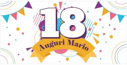 GLOBAL STRISCIONE FONDALE COMPLEANNO - 18 ANNI MOD. 1 - STRISCIONE PERSONALIZZATO IN CARTA O IN BANNER PVC ANCHE DA ESTERNO GARANZIA 5 ANNI