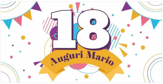 GLOBAL STRISCIONE FONDALE COMPLEANNO - 18 ANNI MOD. 1 - STRISCIONE PERSONALIZZATO IN CARTA O IN BANNER PVC ANCHE DA ESTERNO GARANZIA 5 ANNI
