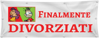 GLOBAL STRISCIONE FONDALE MATRIMONIO - DIVORZIATI - STRISCIONE PERSONALIZZATO IN CARTA O IN BANNER PVC ANCHE DA ESTERNO GARANZIA 5 ANNI