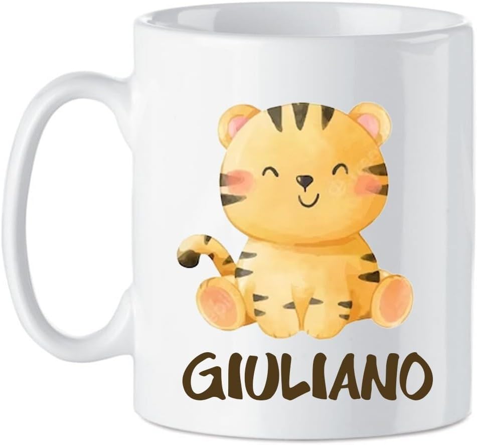 Tazza in ceramica Stampata - Leoncino personalizzata con nome - Tazza 320 ml in Ceramica Bianca, Stampa in alta definizione Idea Regalo Originale e Unica MADE IN ITALY