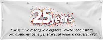 GLOBAL STRISCIONE FONDALE ANNIVERSARIO - NOZZE D'ARGENTO - STRISCIONE PERSONALIZZATO IN CARTA O IN BANNER PVC ANCHE DA ESTERNO GARANZIA 5 ANNI