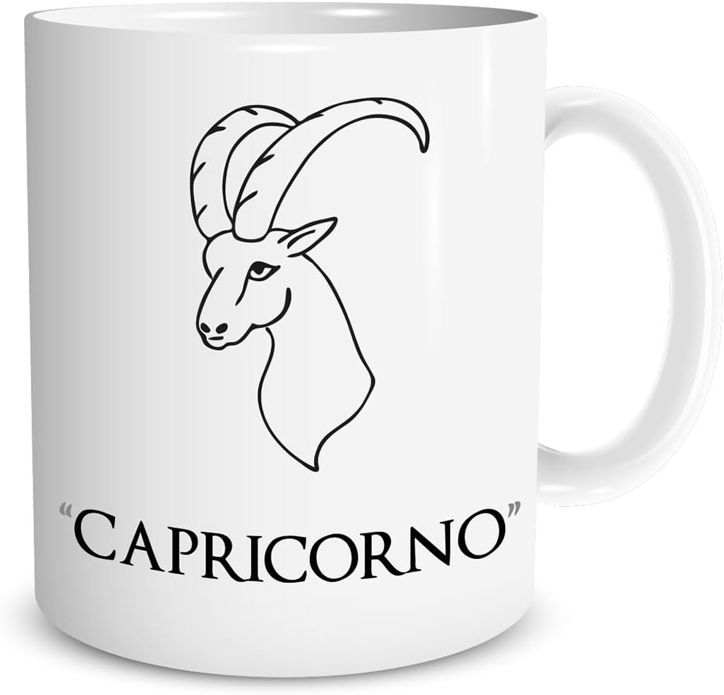 Tazza in ceramica Stampata - CAPRICORNO SEGNO ZODIACALE OROSCOPO mod 2 - Tazza 320 ml in Ceramica Bianca, Stampa in alta definizione Idea Regalo Originale e Unica MADE IN ITALY