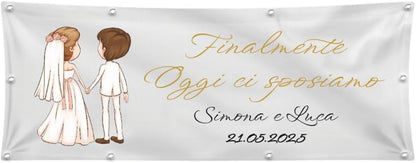 GLOBAL STRISCIONE FONDALE MATRIMONIO - OGGI CI SPOSIAMO - STRISCIONE PERSONALIZZATO IN CARTA O IN BANNER PVC ANCHE DA ESTERNO GARANZIA 5 ANNI