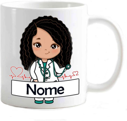 Tazza in ceramica Stampata - Dottoressa riccia personalizzata con nome - Tazza 320 ml in Ceramica Bianca, Stampa in alta definizione Idea Regalo Originale e Unica MADE IN ITALY