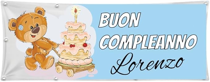 GLOBAL STRISCIONE FONDALE COMPLEANNO - Buon compleanno bambino - STRISCIONE PERSONALIZZATO IN CARTA O IN BANNER PVC ANCHE DA ESTERNO GARANZIA 5 ANNI