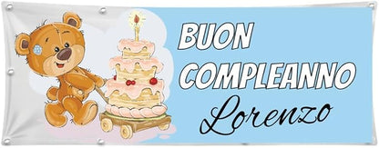 GLOBAL STRISCIONE FONDALE COMPLEANNO - Buon compleanno bambino - STRISCIONE PERSONALIZZATO IN CARTA O IN BANNER PVC ANCHE DA ESTERNO GARANZIA 5 ANNI