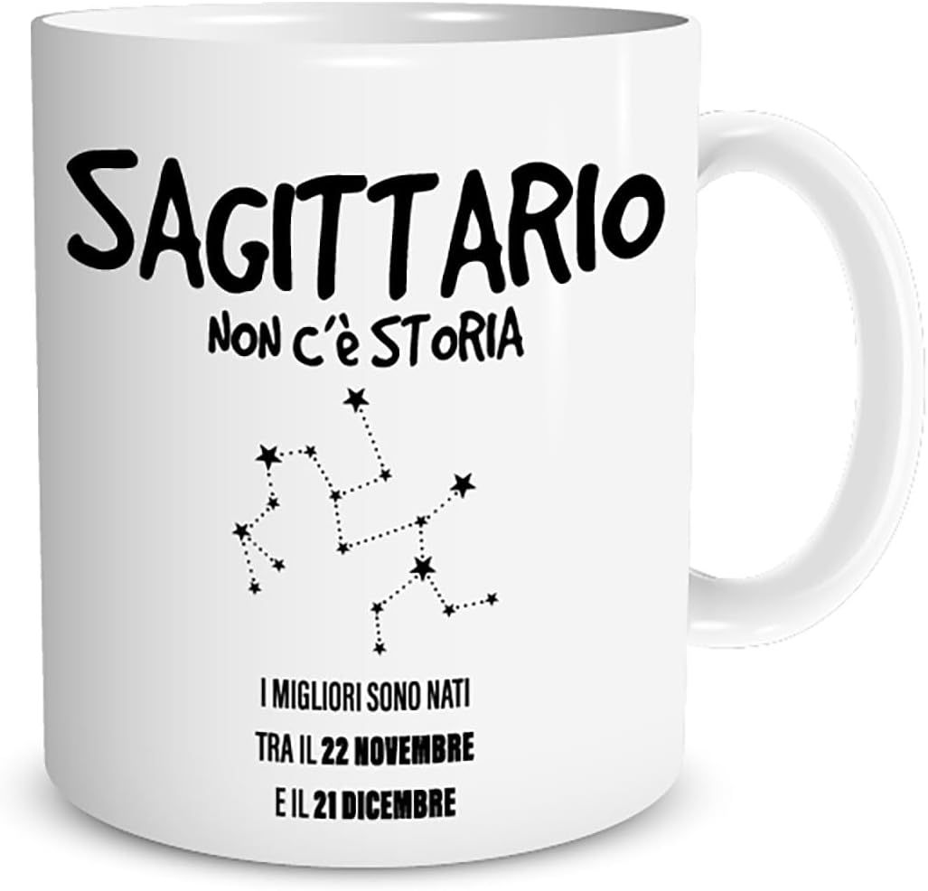 Tazza in ceramica Stampata - SAGITTARIO SEGNO ZODIACALE OROSCOPO - Tazza 320 ml in Ceramica Bianca, Stampa in alta definizione Idea Regalo Originale e Unica MADE IN ITALY