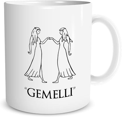 Tazza in ceramica Stampata - GEMELLI SEGNO ZODIACALE OROSCOPO mod 2 - Tazza 320 ml in Ceramica Bianca, Stampa in alta definizione Idea Regalo Originale e Unica MADE IN ITALY