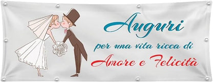 GLOBAL STRISCIONE FONDALE MATRIMONIO -  AMORE E FELICITÀ - STRISCIONE PERSONALIZZATO IN CARTA O IN BANNER PVC ANCHE DA ESTERNO GARANZIA 5 ANNI
