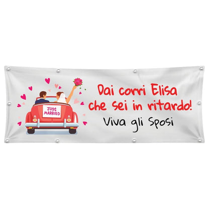 GLOBAL STRISCIONE FONDALE MATRIMONIO - MATRIMONIO CORRI - STRISCIONE PERSONALIZZATO IN CARTA O IN BANNER PVC ANCHE DA ESTERNO GARANZIA 5 ANNI