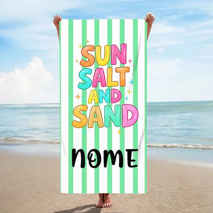 Vestin Telo da spiaggia personalizzato - SUN,SALT AND SAND - con Nome personalizzato - asciugamano da bagno asciugamano da piscina asciugamano da spiaggia per vacanze