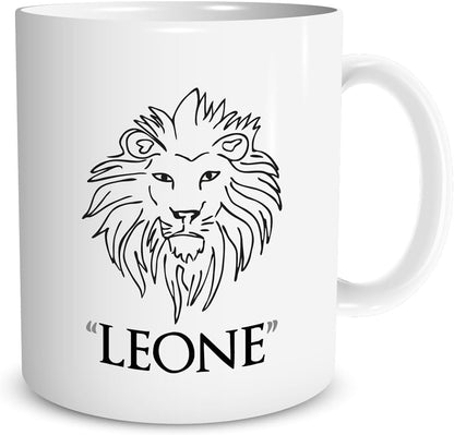 Tazza in ceramica Stampata - LEONE SEGNO ZODIACALE OROSCOPO mod 2 - Tazza 320 ml in Ceramica Bianca, Stampa in alta definizione Idea Regalo Originale e Unica MADE IN ITALY