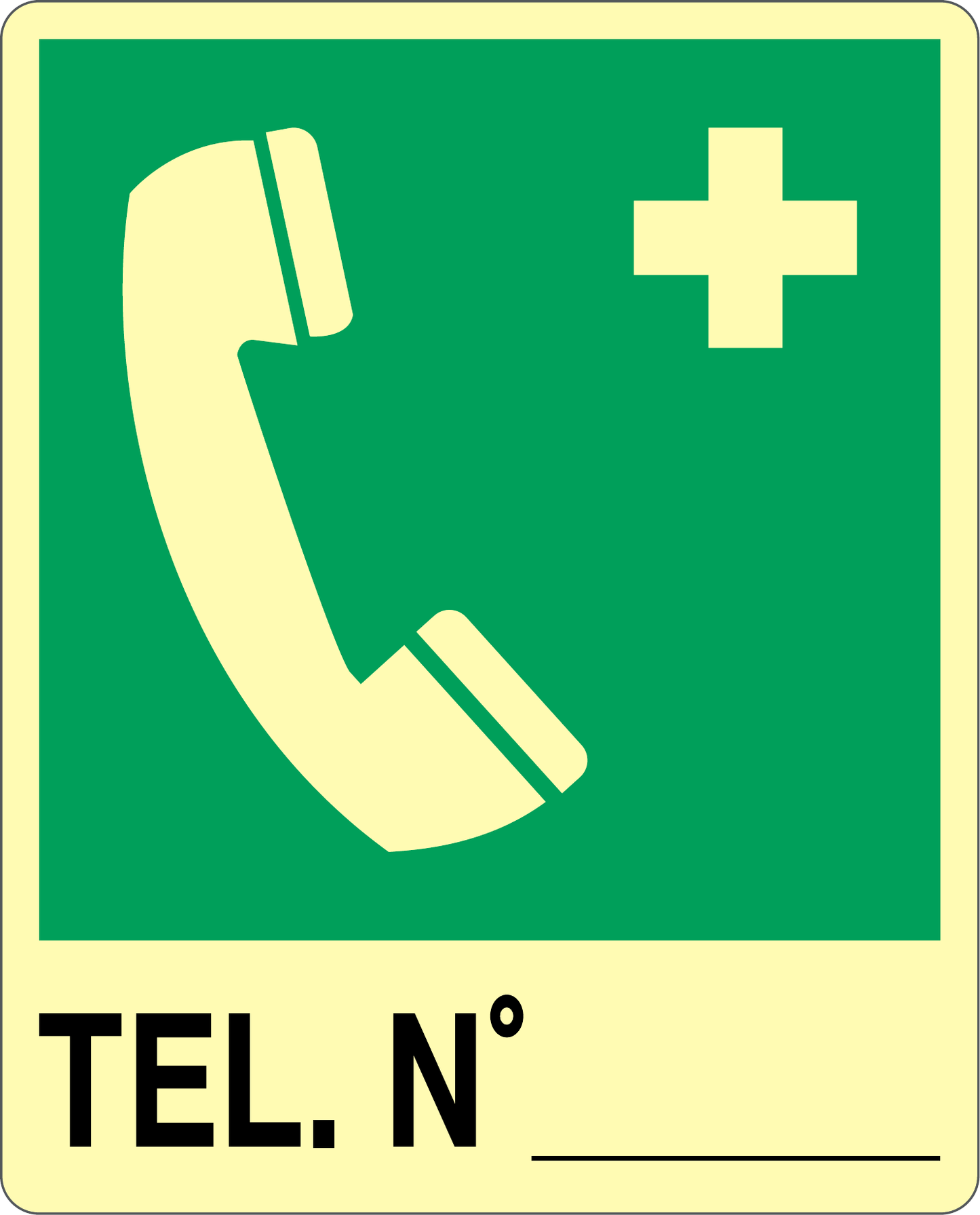 GLOBAL CARTELLO SEGNALETICO LUMINESCENTE - TELEFONO DI EMERGENZA - Adesivo Luminescente O Pannello Rigido Luminescente