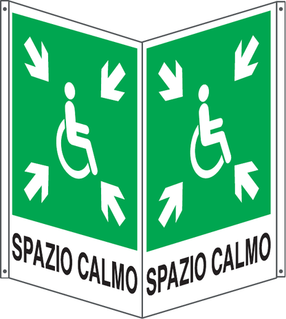 GLOBAL CARTELLO SEGNALETICO BIFACCIALE - SPAZIO CALMO - In Alluminio Con Stampa Diretta U.V. (IDEALE ANCHE PER ESTERNO)