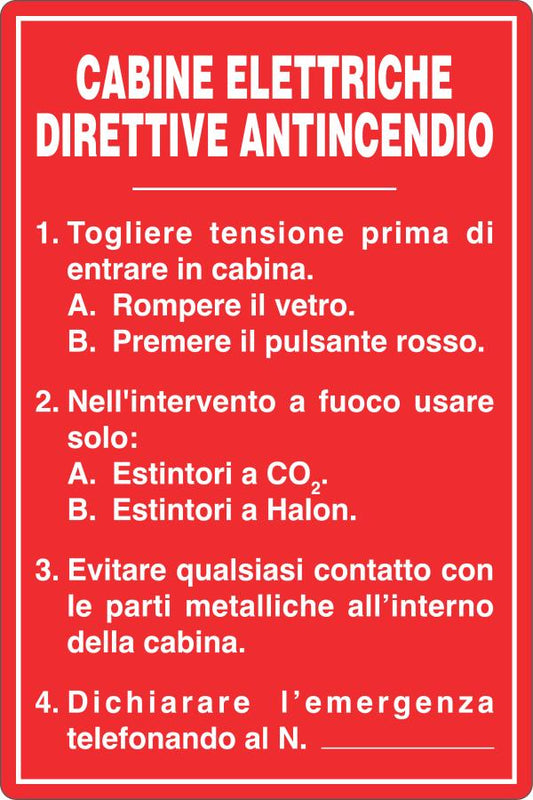 GLOBAL CARTELLO SEGNALETICO - CABINE ELETTRICHE - DIRETTIVE ANTINCENDIO - Adesivo Resistente, Pannello in Forex, Pannello In Alluminio