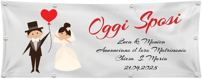 GLOBAL STRISCIONE FONDALE MATRIMONIO - OGGI SPOSI - STRISCIONE PERSONALIZZATO IN CARTA O IN BANNER PVC ANCHE DA ESTERNO GARANZIA 5 ANNI