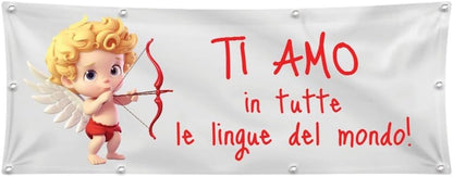 GLOBAL STRISCIONE FONDALE ANNIVERSARIO - TI AMO IN TUTTE LE LINGUE - STRISCIONE PERSONALIZZATO IN CARTA O IN BANNER PVC ANCHE DA ESTERNO GARANZIA 5 ANNI