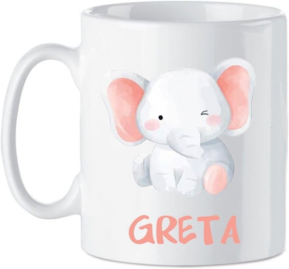 Tazza in ceramica Stampata - Elefantino personalizzata con nome - Tazza 320 ml in Ceramica Bianca, Stampa in alta definizione Idea Regalo Originale e Unica MADE IN ITALY