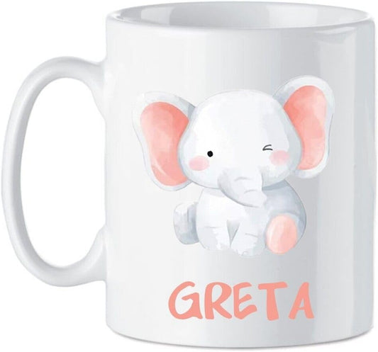 Tazza in ceramica Stampata - Elefantino personalizzata con nome - Tazza 320 ml in Ceramica Bianca, Stampa in alta definizione Idea Regalo Originale e Unica MADE IN ITALY