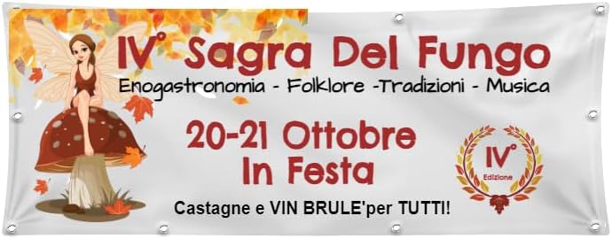 GLOBAL STRISCIONE FONDALE  ATTIVITÀ - SAGRA DEL FUNGO - STRISCIONE PERSONALIZZATO IN CARTA O IN BANNER PVC ANCHE DA ESTERNO GARANZIA 5 ANNI