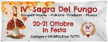 GLOBAL STRISCIONE FONDALE  ATTIVITÀ - SAGRA DEL FUNGO - STRISCIONE PERSONALIZZATO IN CARTA O IN BANNER PVC ANCHE DA ESTERNO GARANZIA 5 ANNI