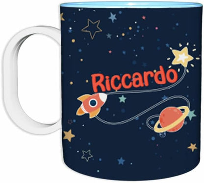 Tazza in ceramica Stampata - NAVICELLA NELLO SPAZIO con nome personalizzato - Tazza 320 ml in Ceramica Bianca, Stampa in alta definizione Idea Regalo Originale e Unica MADE IN ITALY