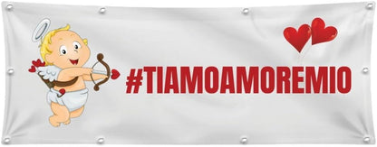 GLOBAL STRISCIONE FONDALE ANNIVERSARIO - TI AMO AMORE MIO - STRISCIONE PERSONALIZZATO IN CARTA O IN BANNER PVC ANCHE DA ESTERNO GARANZIA 5 ANNI