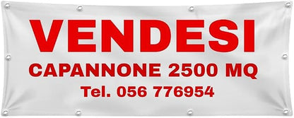 GLOBAL STRISCIONE FONDALE VENDESI AFFITASI - VENDESI mod 2 - STRISCIONE PERSONALIZZATO IN CARTA O IN BANNER PVC ANCHE DA ESTERNO GARANZIA 5 ANNI