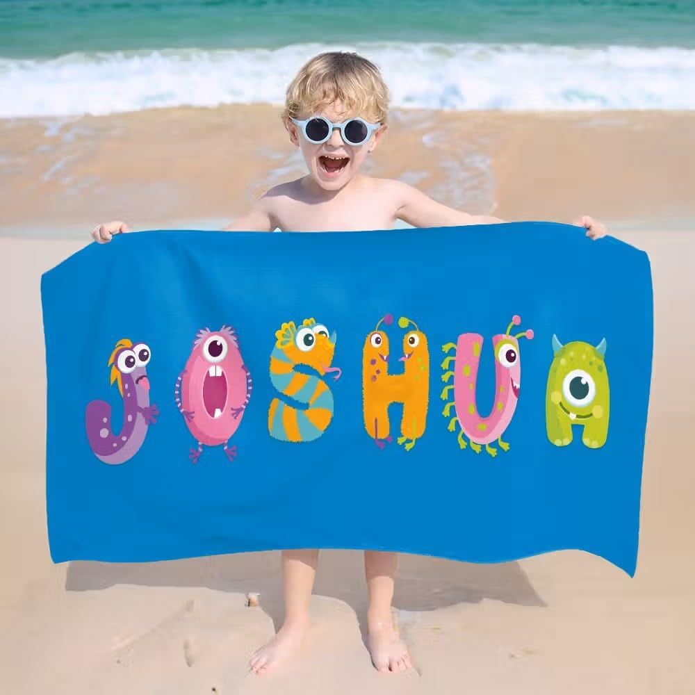 Vestin Telo da spiaggia personalizzato - MOSTRICIATTOLI - con Nome personalizzato - asciugamano da bagno asciugamano da piscina asciugamano da spiaggia per vacanze