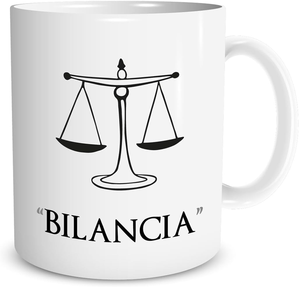 Tazza in ceramica Stampata - BILANCIA SEGNO ZODIACALE OROSCOPO mod 2 - Tazza 320 ml in Ceramica Bianca, Stampa in alta definizione Idea Regalo Originale e Unica MADE IN ITALY