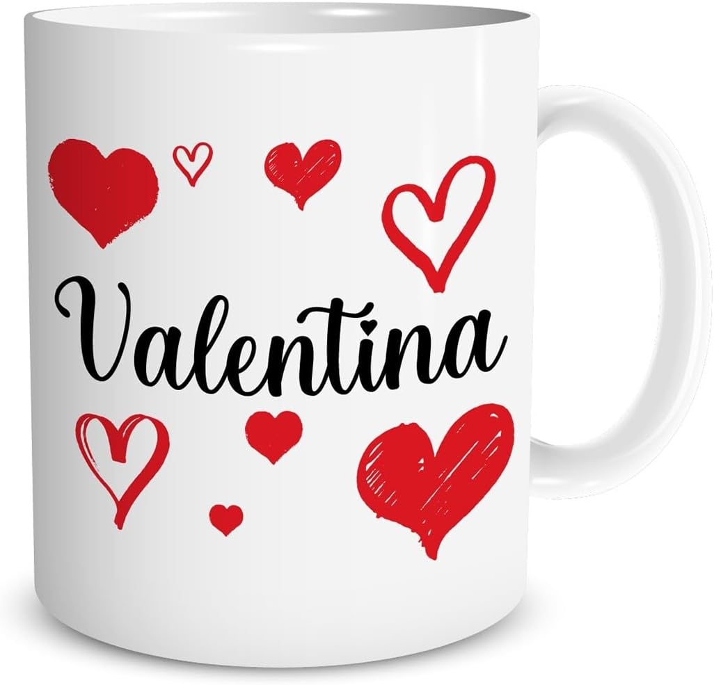 Tazza in ceramica Stampata - CUORI con nome personalizzato - Tazza 320 ml in Ceramica Bianca, Stampa in alta definizione Idea Regalo Originale e Unica MADE IN ITALY