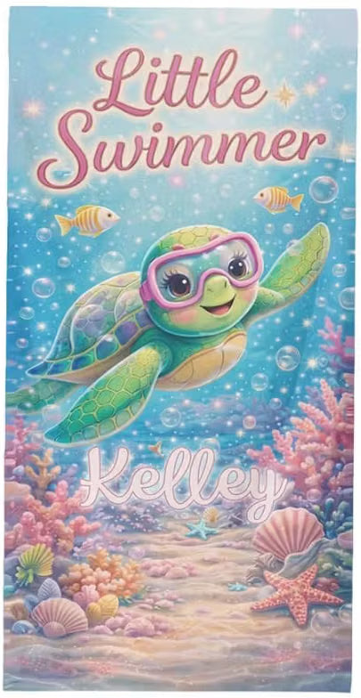 Vestin Telo da spiaggia personalizzato - Cartoon Tartaruga marina mod 2 - con Nome personalizzato - asciugamano da bagno asciugamano da piscina asciugamano da spiaggia per vacanze
