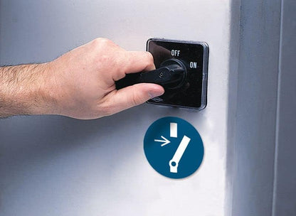 PACCO DA 6 KIT DI 6 ADESIVI ROTONDI - OBBLIGO USO CINTURA DI SICUREZZA - Pittogramma ISO 7010 Con Stampa Diretta U.V.