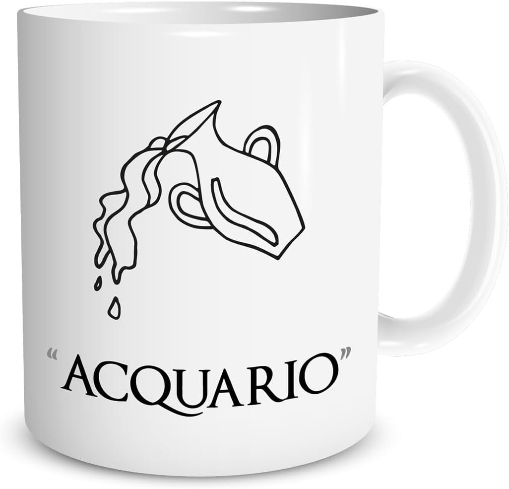 Tazza in ceramica Stampata - ACQUARIO SEGNO ZODIACALE OROSCOPO mod 2 - Tazza 320 ml in Ceramica Bianca, Stampa in alta definizione Idea Regalo Originale e Unica MADE IN ITALY