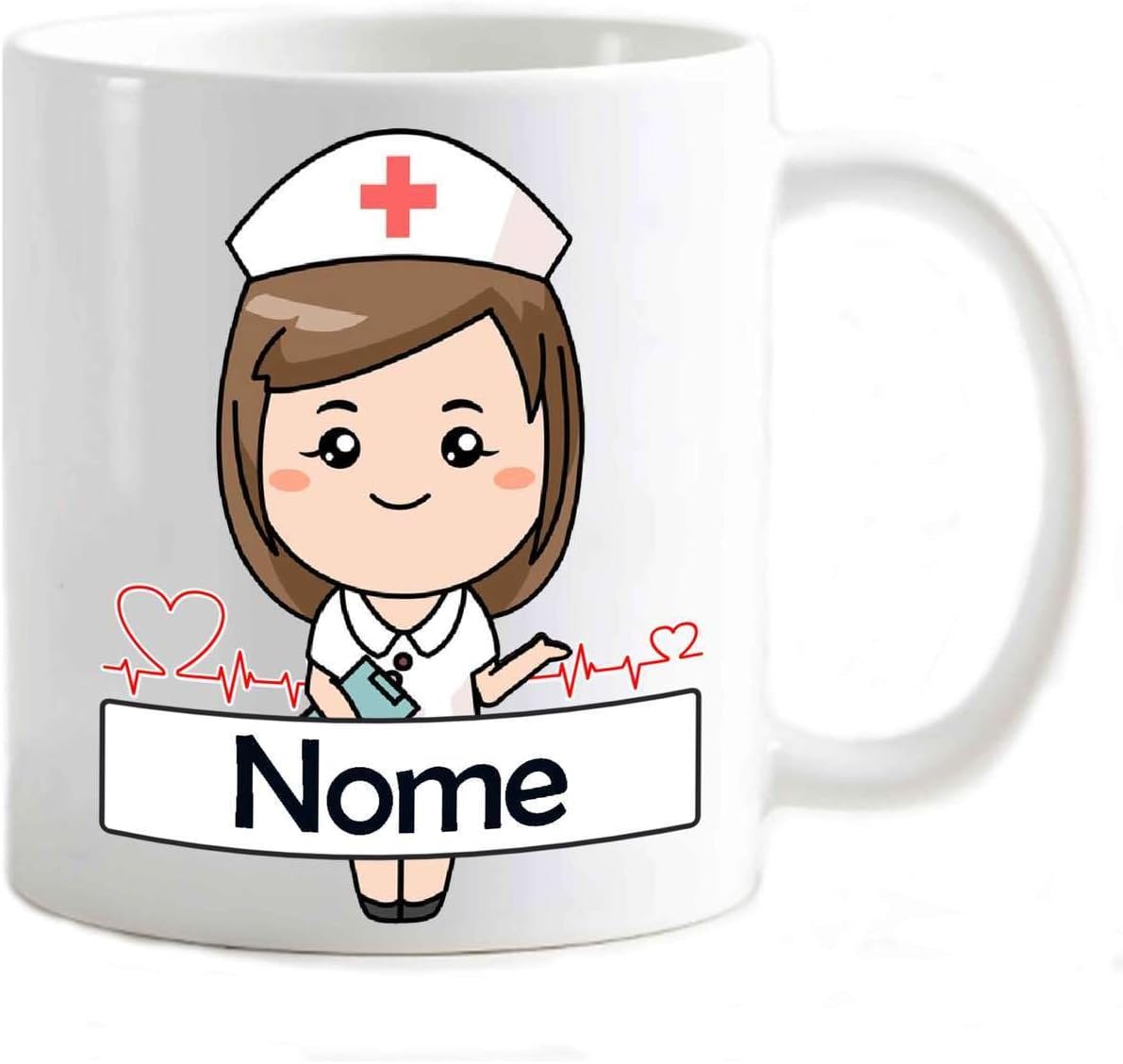 Tazza in ceramica Stampata - Infermiera castana personalizzata con nome - Tazza 320 ml in Ceramica Bianca, Stampa in alta definizione Idea Regalo Originale e Unica MADE IN ITALY