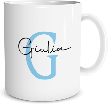 Tazza in ceramica Stampata - NOME E LETTERA PERSONALIZZATA - Tazza 320 ml in Ceramica Bianca, Stampa in alta definizione Idea Regalo Originale e Unica MADE IN ITALY