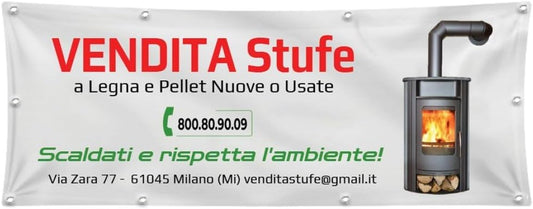 GLOBAL STRISCIONE FONDALE  ATTIVITÀ - VENDITA STUFE - STRISCIONE PERSONALIZZATO IN CARTA O IN BANNER PVC ANCHE DA ESTERNO GARANZIA 5 ANNI