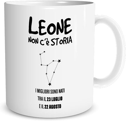 Tazza in ceramica Stampata - LEONE SEGNO ZODIACALE OROSCOPO - Tazza 320 ml in Ceramica Bianca, Stampa in alta definizione Idea Regalo Originale e Unica MADE IN ITALY