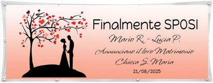 GLOBAL STRISCIONE FONDALE MATRIMONIO - FINALMENTE SPOSI - STRISCIONE PERSONALIZZATO IN CARTA O IN BANNER PVC ANCHE DA ESTERNO GARANZIA 5 ANNI