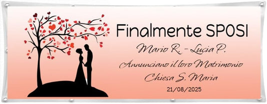 GLOBAL STRISCIONE FONDALE MATRIMONIO - FINALMENTE SPOSI - STRISCIONE PERSONALIZZATO IN CARTA O IN BANNER PVC ANCHE DA ESTERNO GARANZIA 5 ANNI