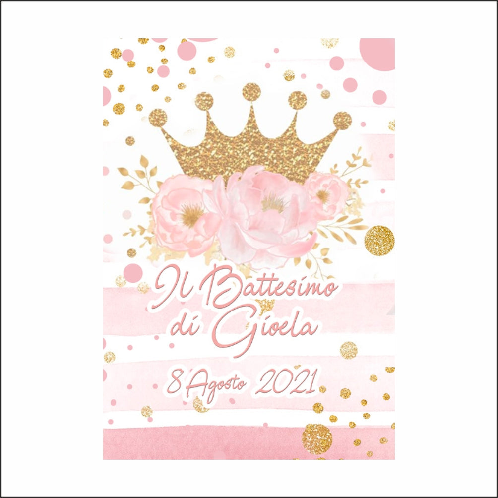 GLOBAL STRISCIONE FONDALE BATTESIMO - Battesimo Corona Principessa - STRISCIONE PERSONALIZZATO IN CARTA O IN BANNER PVC ANCHE DA ESTERNO GARANZIA 5 ANNI