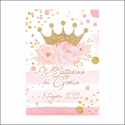 GLOBAL STRISCIONE FONDALE BATTESIMO - Battesimo Corona Principessa - STRISCIONE PERSONALIZZATO IN CARTA O IN BANNER PVC ANCHE DA ESTERNO GARANZIA 5 ANNI