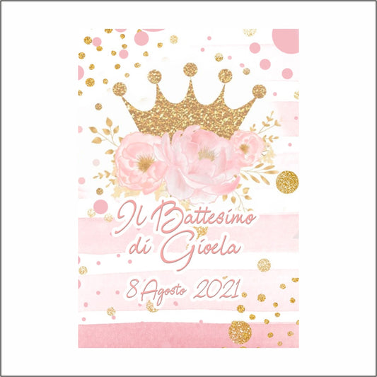 GLOBAL STRISCIONE FONDALE BATTESIMO - Battesimo Corona Principessa - STRISCIONE PERSONALIZZATO IN CARTA O IN BANNER PVC ANCHE DA ESTERNO GARANZIA 5 ANNI