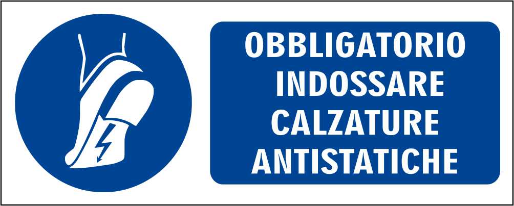 OBBLIGATORIO INDOSSARE CALZATURE ANTISTATICHE - CARTELLO SEGNALETICO UNI ISO 7010 in Adesivo Resistente, Pannello in Forex, Pannello In Alluminio