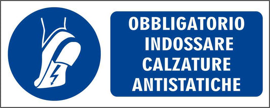 OBBLIGATORIO INDOSSARE CALZATURE ANTISTATICHE - CARTELLO SEGNALETICO UNI ISO 7010 in Adesivo Resistente, Pannello in Forex, Pannello In Alluminio
