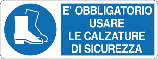 È OBBLIGATORIO USARE LE CALZATURE DI SICUREZZA - CARTELLO SEGNALETICO UNI ISO 7010 in Adesivo, Pannello in Forex, Pannello In Alluminio